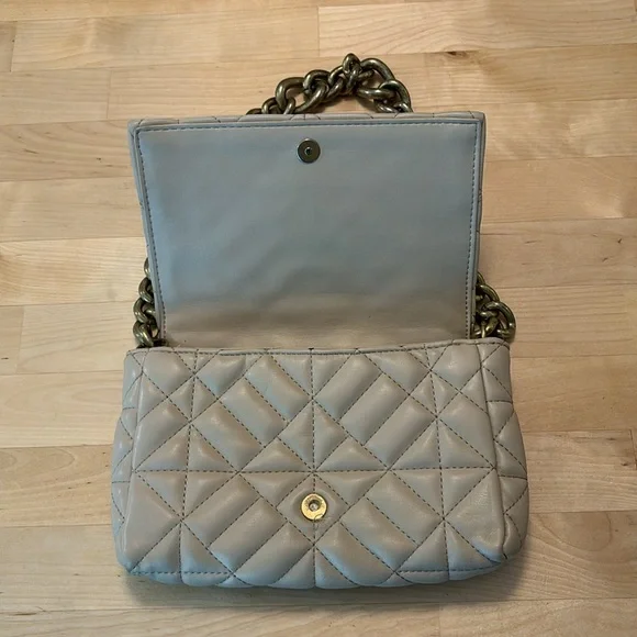 ZARA Quilted tan chunky gold chain shoulder purse - Picture 2 of 5